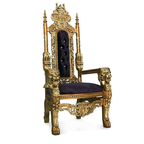 Throne Chair Lion Gold Painted Crushed