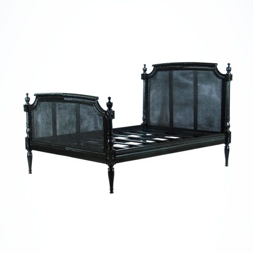 Louis Xvi Rattan Bed Black Painted