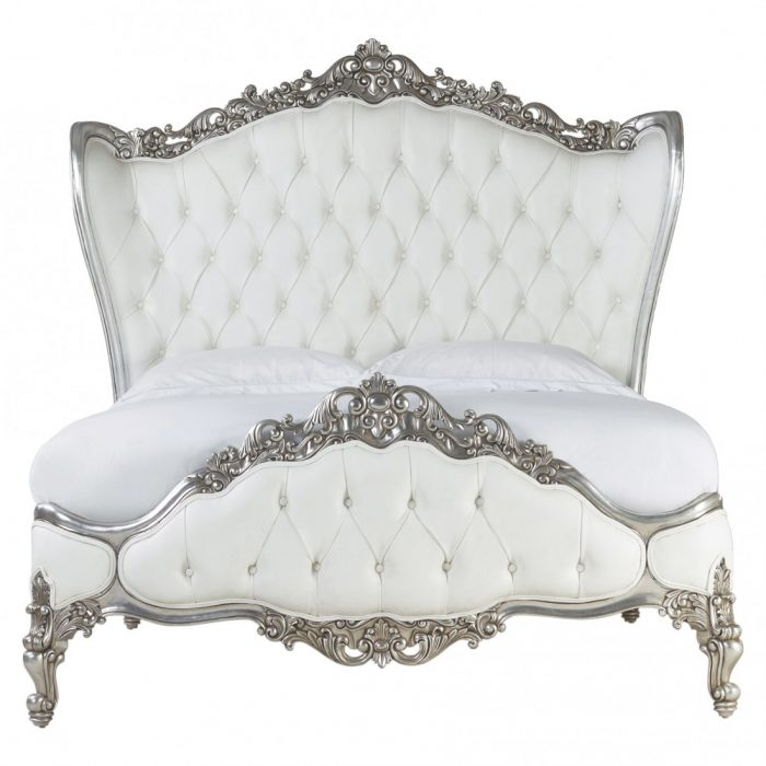 Silver Leaf Baroque Bed Upholstered