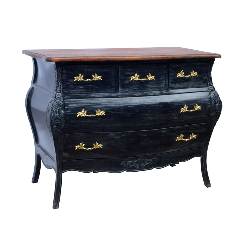 Antique Black French Commode 5 Drawer