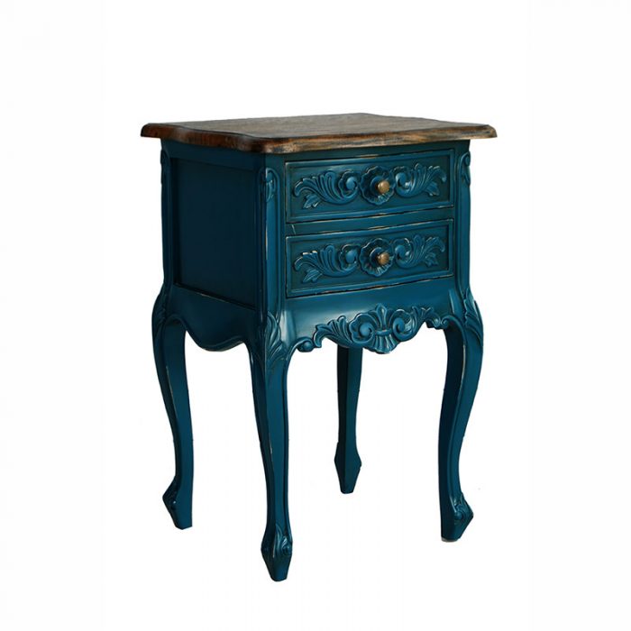 French Style Bedsite Table Antique Blue