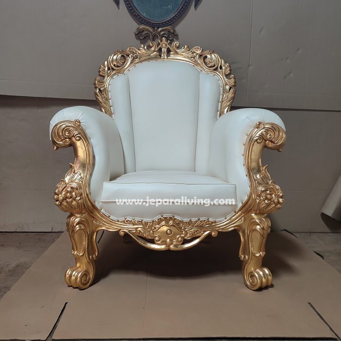Baroque Chair Gold Leaf White Vinyl