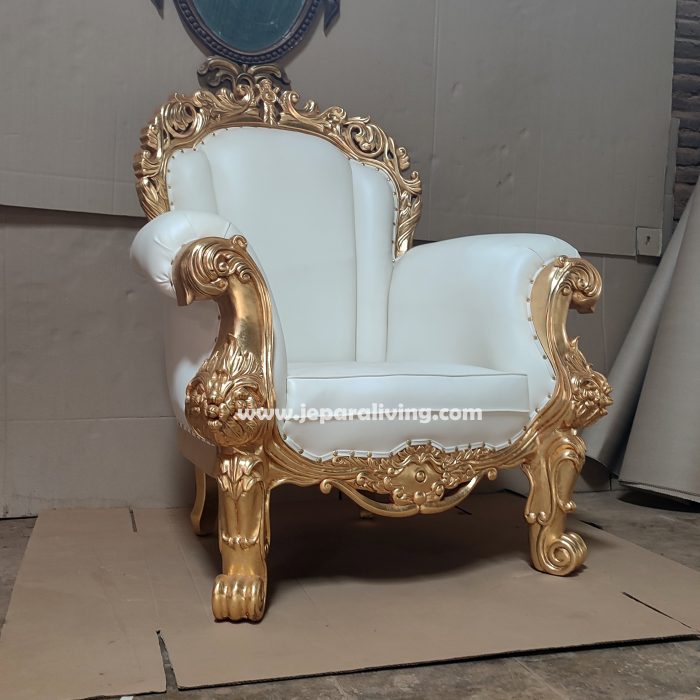 Baroque Chair Gold LEaf White Vinyl